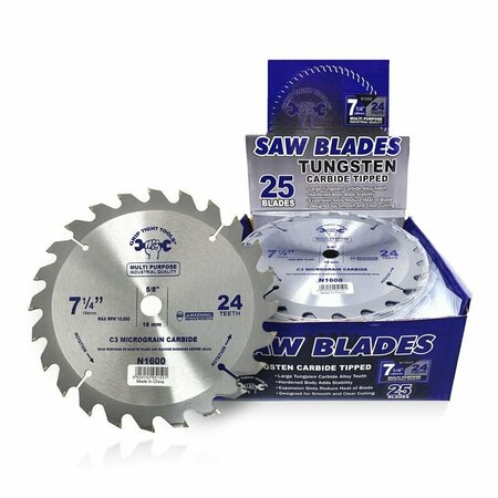 GRIP TIGHT TOOLS 7-1/4-inch Professional 24-Tooth Tungsten Carbide Tipped Circular Saw Blade, Multi-Purpose, 25PK N1600-25